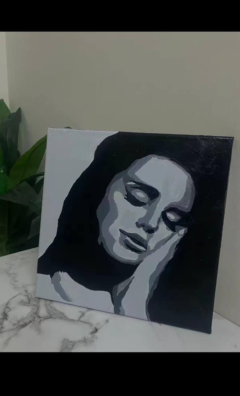 Monochrome Silence — Hand-Painted Acrylic Portrait – Acrylic paint