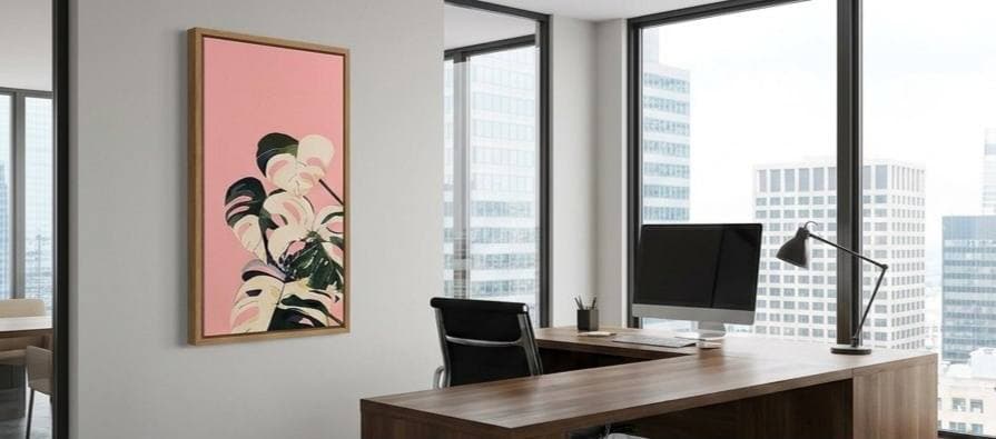 Pink Whisper — Hand-Painted Monstera Leaves Acrylic Canvas – Acrylic paint — view 3